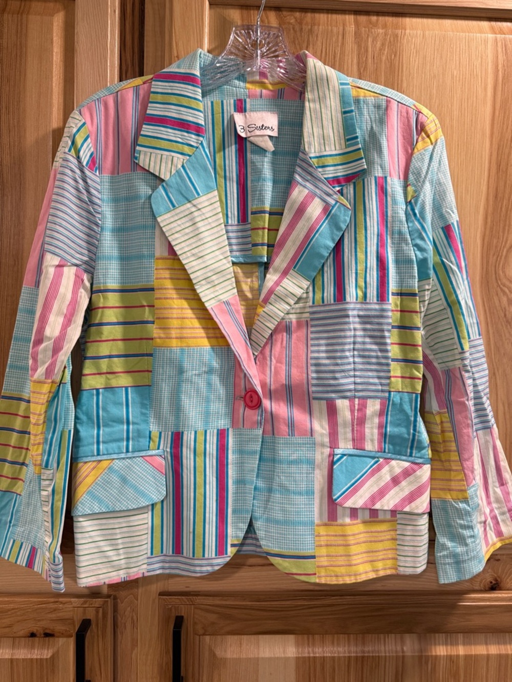 Vintage Charming 3 Sisters Cottagecore Pastel Patchwork Stripe Blazer Size S